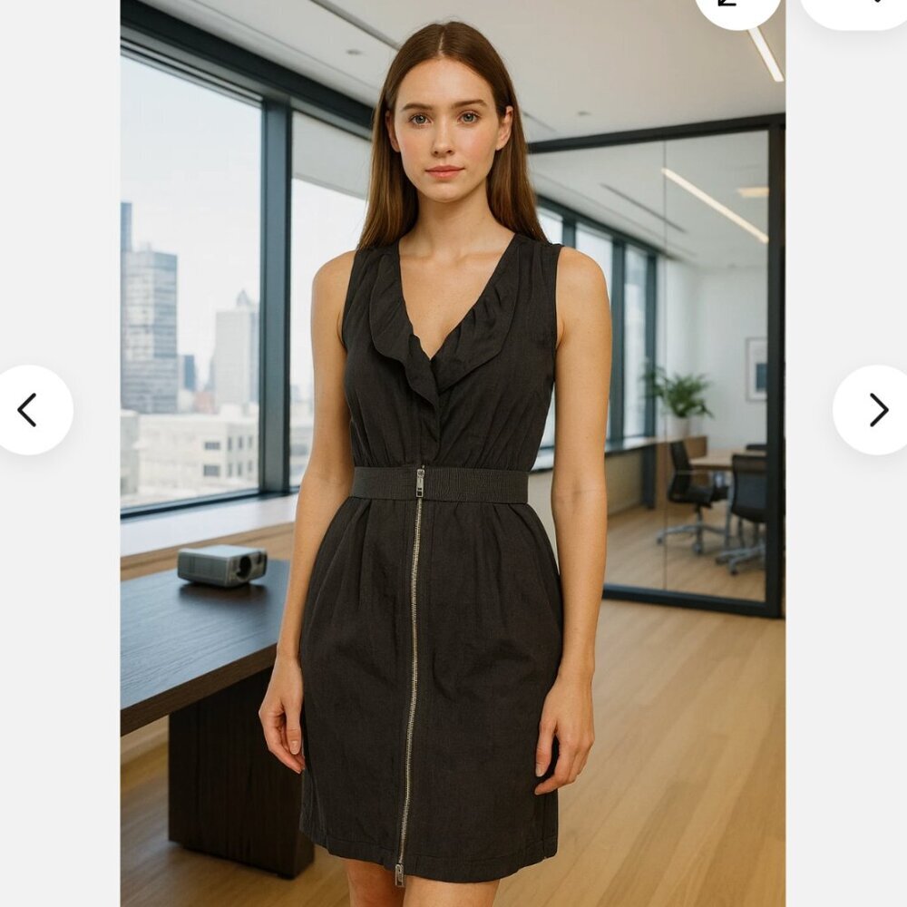 Reformation Jeans Full Zip Midi Dress Black Sz S Sleeveless Career Work Cinched